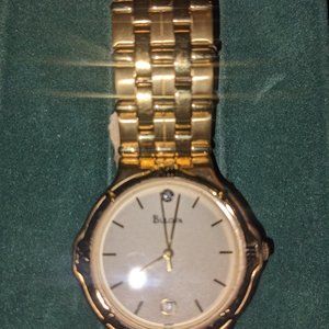 Bulova Model 97F07 Quartz Gold Stainless Steel Dress Watch Water Resistant